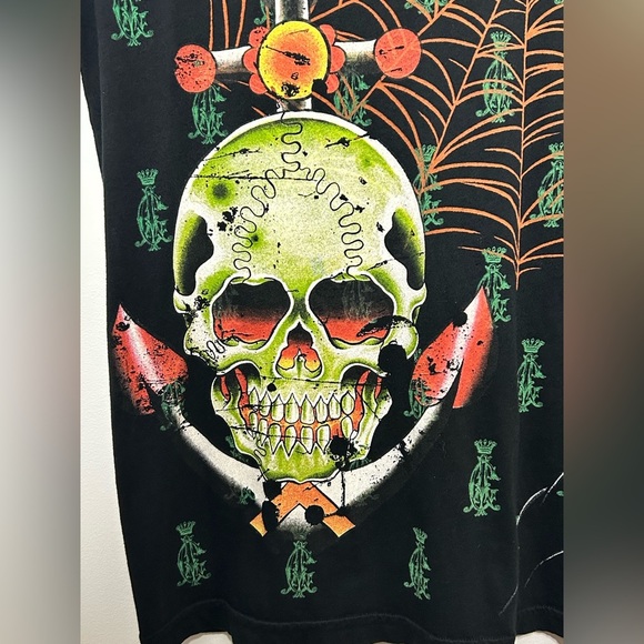 Christian Audigier Los Angeles Spiderweb Skulls Swords Wings Jeweled T Shirt - Picture 5 of 12